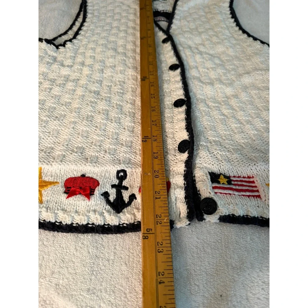 Marisa Christina Petite Nautical Hand Knit Sweater‎ Vest White Ramie Cotton Vtg